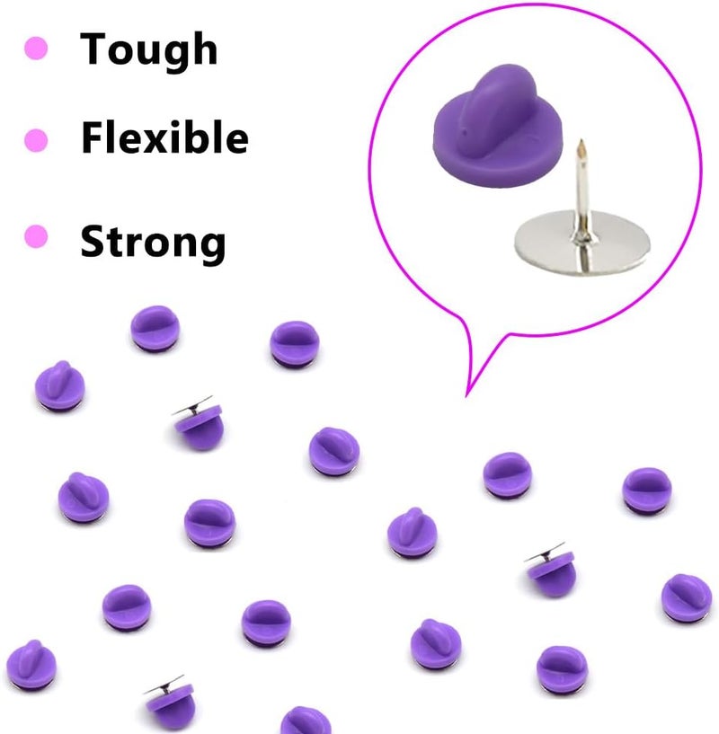 Ruidee 200 Pieces/100 Set Rubber Pin Backs with Tie Tacks Blank Pins, PVC Rubber Pin Back for Uniform Badges Backing Holder Clasp Lapel Pin（Purple） - Image 3